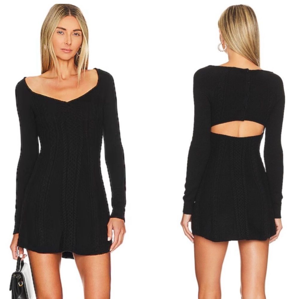 NWT Free People Knit Sweater Dress with Sexy Cut Out Back in Black, Size Large - Picture 1 of 6